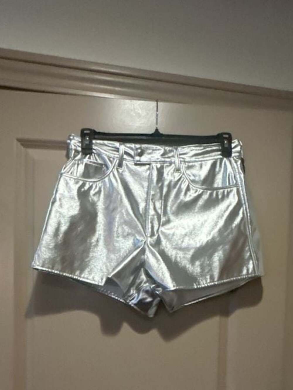 BLANKNYC Metallic Silver Faux Leather High-Rise Shorts